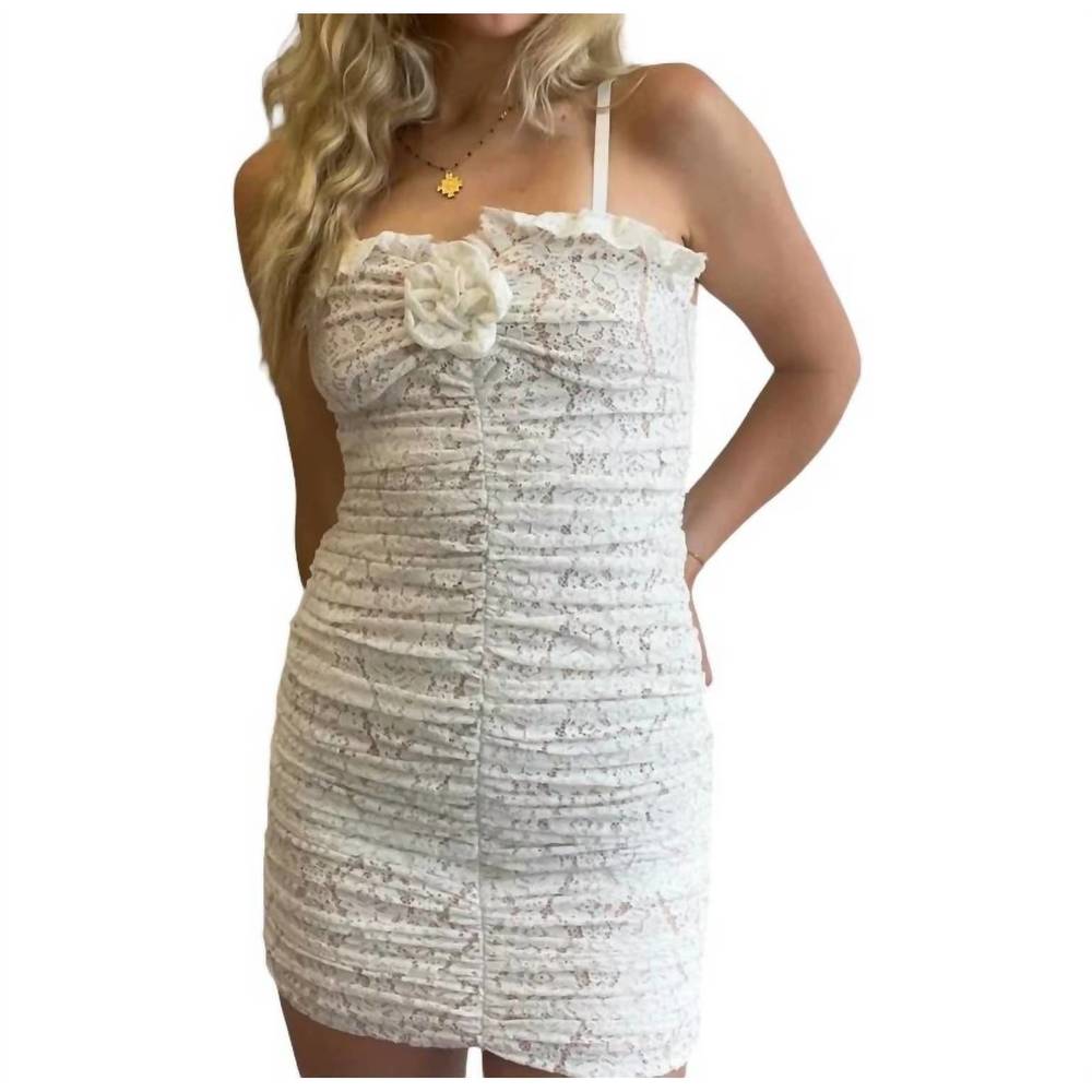 NEW ENDLESS BLU. rosette mini dress in white